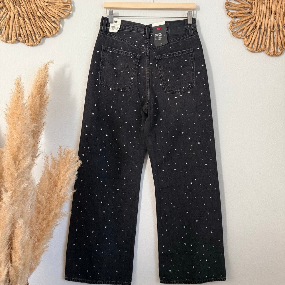 Levi’s ribcage wide-leg jeans 28 high rise embellished pant black rhinestones - Picture 9 of 12